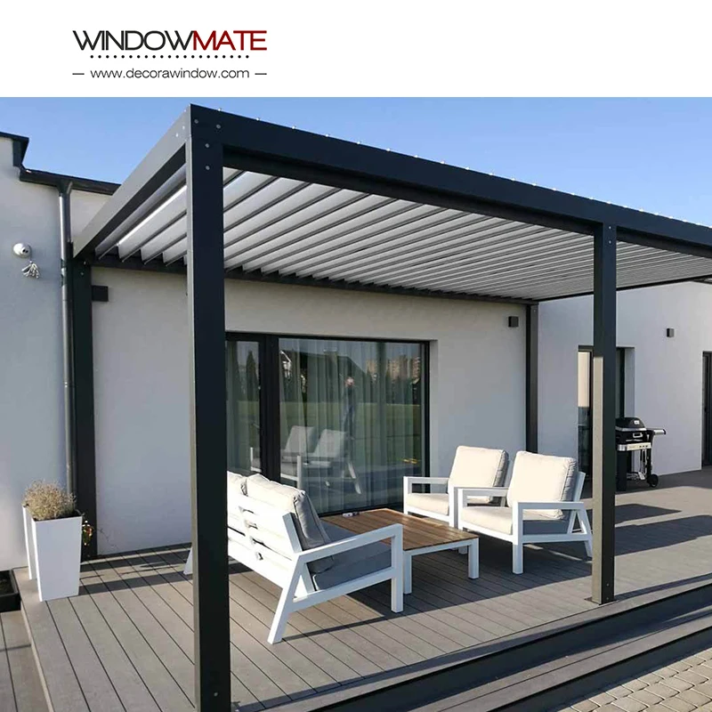 Wall mounted aluminum set solar panel waterproof sunroom pergola brackets glass walls pavilion smart pergolas for outdoor