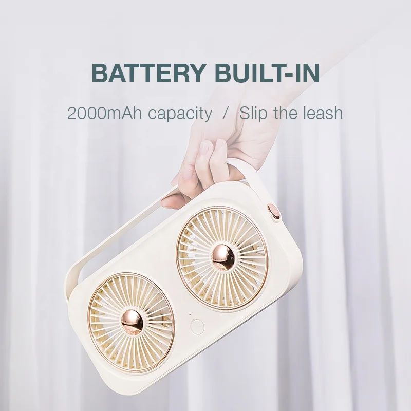 2021 Latest 2000mah Double Motor Usb Fans Cooling Portable Folding Fan Usb Battery Table Desk Mini Fan