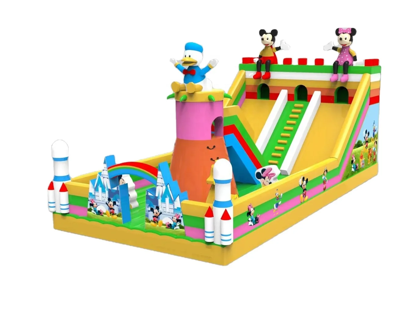 Cheap Mouse Mickey Inflatable Castle Slide Combo Donald Duck Bouncy Castle Inflatable Bounce House with Slide and Climbing Wall