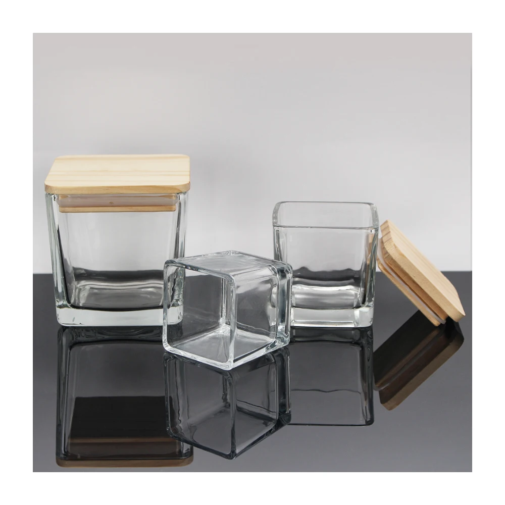 16 Oz Glass Vessel Custom Jars Luxury Black Frosted Square Candle Jar With Lids For Candles Making