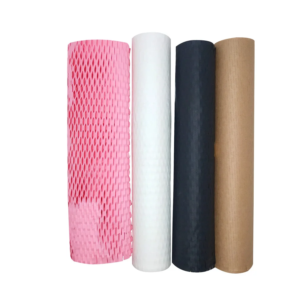 40CM*100M manufacturer price honeycomb recycled printed virgin bamboo packaging white black brown packing jumbo kraft paper roll