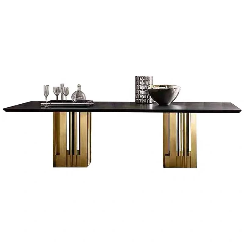Luxury Italian modern style dining table stainless steel dining furniture 12 seater marble dining table