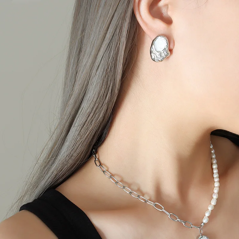 Fashion 18k Stainless Steel Fresh Water Pearl Necklace Half Paperclip Necklace Dainty Enamel Earrings And Necklace