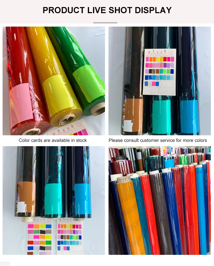 Soft flexible color pvc film roll super clear stretch handbags film jumbo roll print film for handbags beach bags gift glass