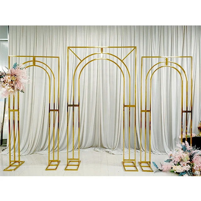 Factory Price Sales New Gold Metal Arch Carving Frame Stainless Party Ceremony Background Backdrop Geometric Wedding Decoration