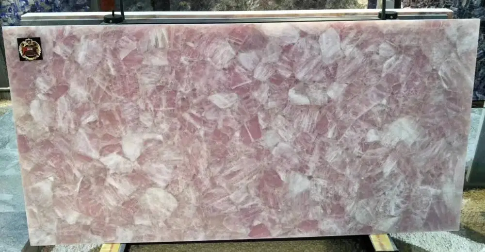 Luxury Customized Gemstone slabs  Semi-precious Stone Pink Quartz for Walls and Countertops