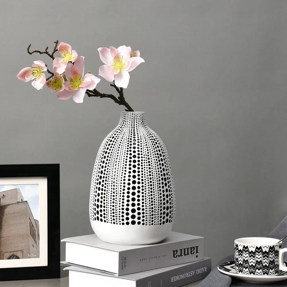 Полимерная черно белая ваза для цветов amazon, Лидер продаж, аксессуары для домашнего декора, американская ваза в горошек для сушеных цветов для сухих цветов (62466033949)