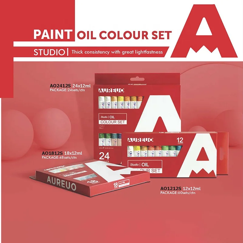 AUREUO 24 Colours 12ml Studio Grade Low Price Economical Multi-color Oil Paints Kit