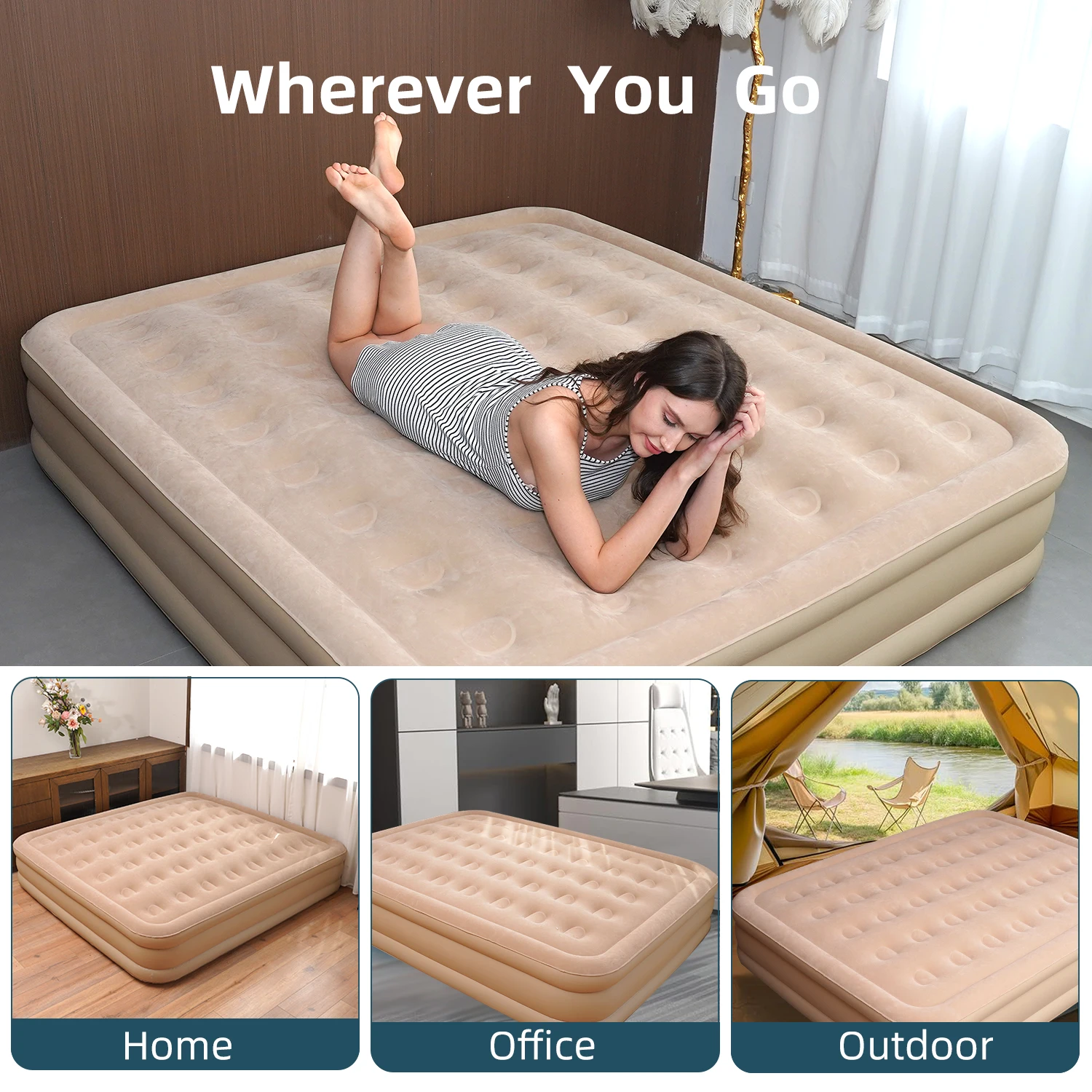 Creamy air mattress Collapsible air mattress is a must-have for the family First choice for camping Easy to store