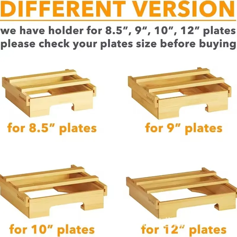 Kitchen Counter 10-inch Vertical Paper Plate Dispenser Holders Under Cabinet Bamboo Wooden Plates Storage Organizer Rack