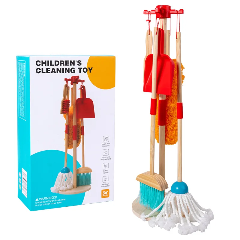 Kids wooden housework cleaning toy set sweeping broom pretend play preschool montessori toy clean tool role play educational toy