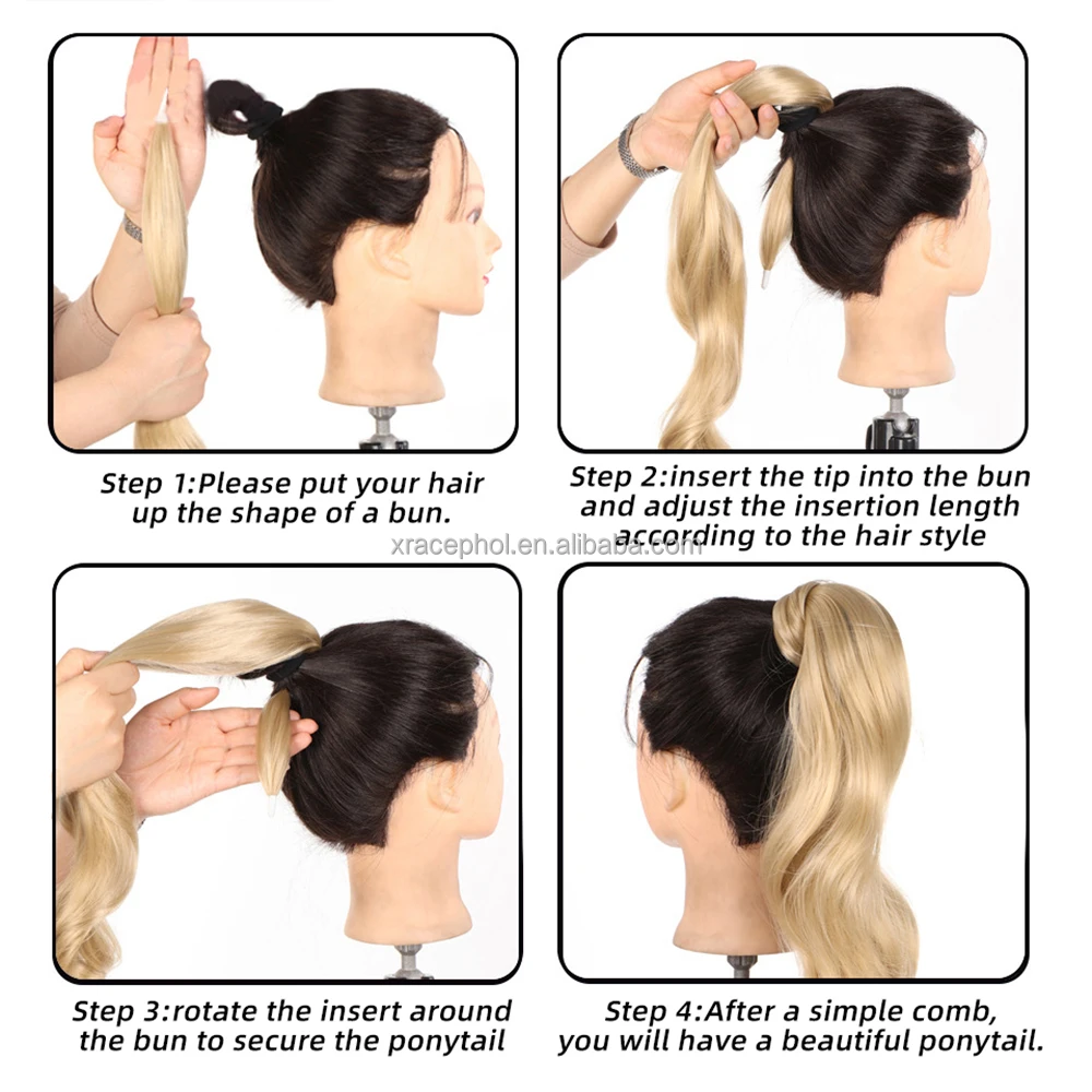 32Inch Highlight Blonde Flexible Wrap Around Ponytail Hair Extensions Long Curly Synthetic Ponytails Hairpieces for Women Girl