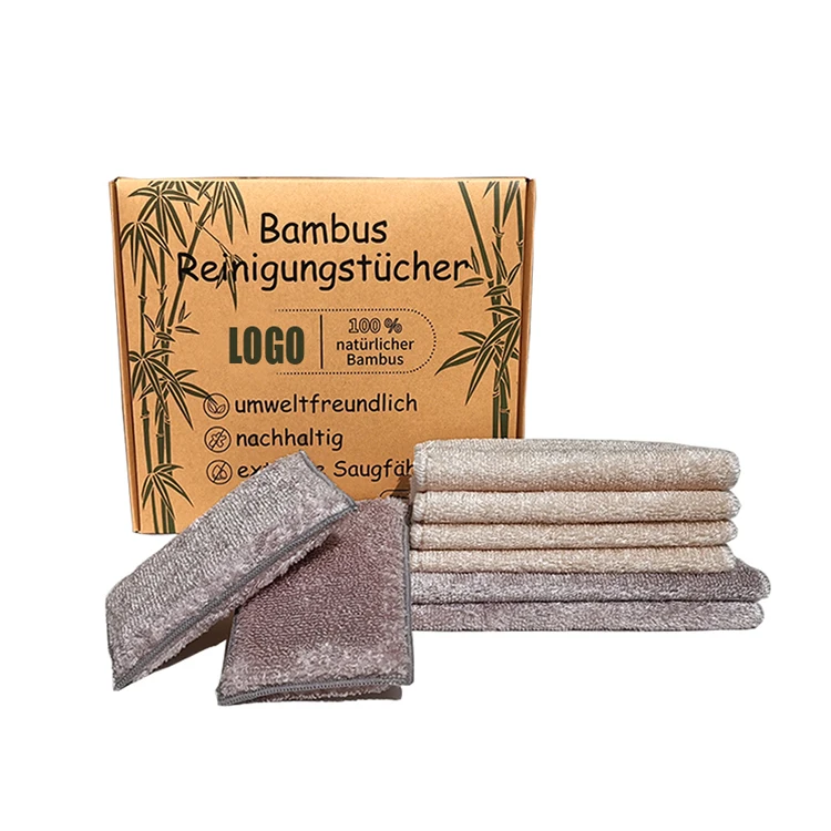Topeco Customize Package 100% Biodegradable Bamboo Fiber Cleaning Cloth For Kitchen Clean Bamboo Microfiber Cleaning Cloth Set