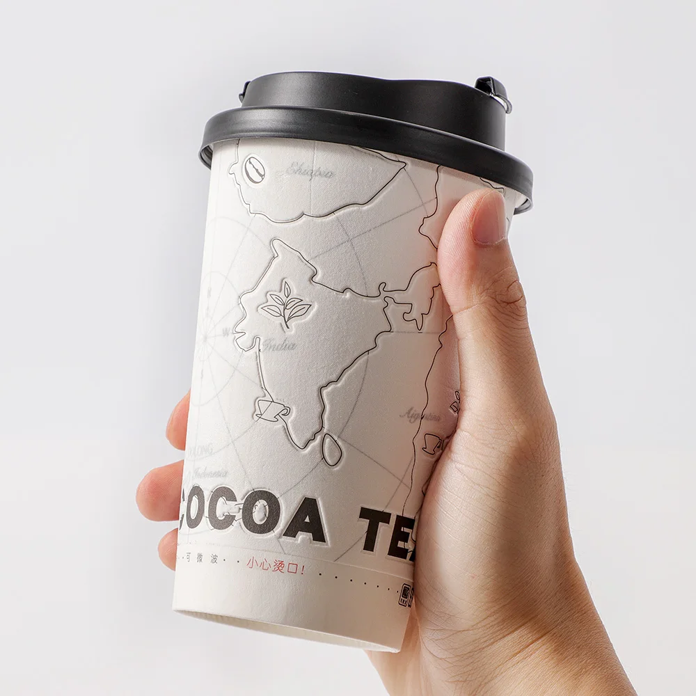 LOKYO Wholesale eco friendly pla 3D embossing disposable double single wall coffee paper cup for hot drinks