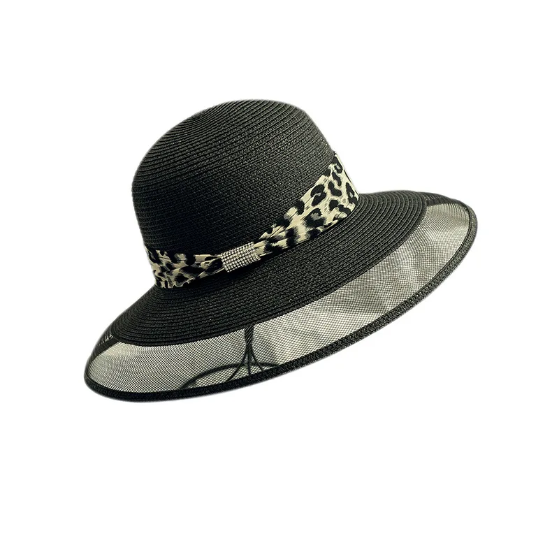New Arrival Summer and Autumn High Quality Beach Leopard Ribbon Straw Sun Hats