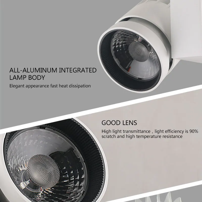 High Quality Modern Commercial Led Track Light Fixture High Lumen Ra80 COB Spot Light Aluminium Casing 2 3 4 Wire No Flickering