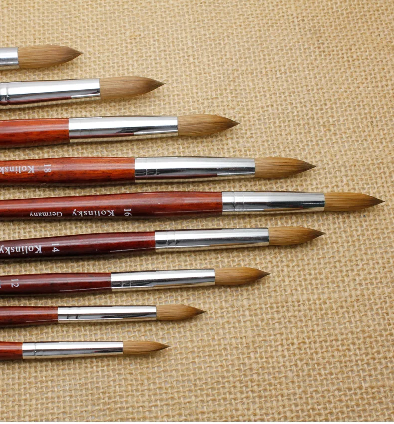 Iksbeauty Пользовательский логотип красные деревянные Кисти для ногтей Kolinsky