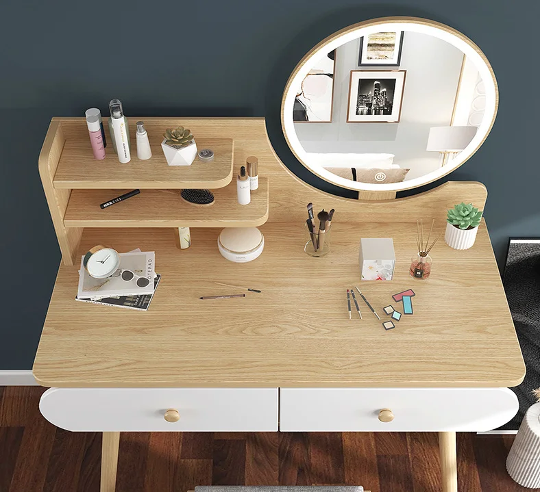 Vanity Set with Mirror, Makeup Vanity Dressing Table Table with Drawers, Padded Stool White