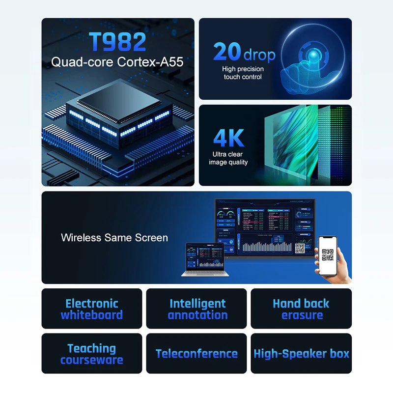 65' Interactive Panel Electric Blackboard Whiteboard Class 4K Screen Touch Interactive Conference Writing Digital Smart Board