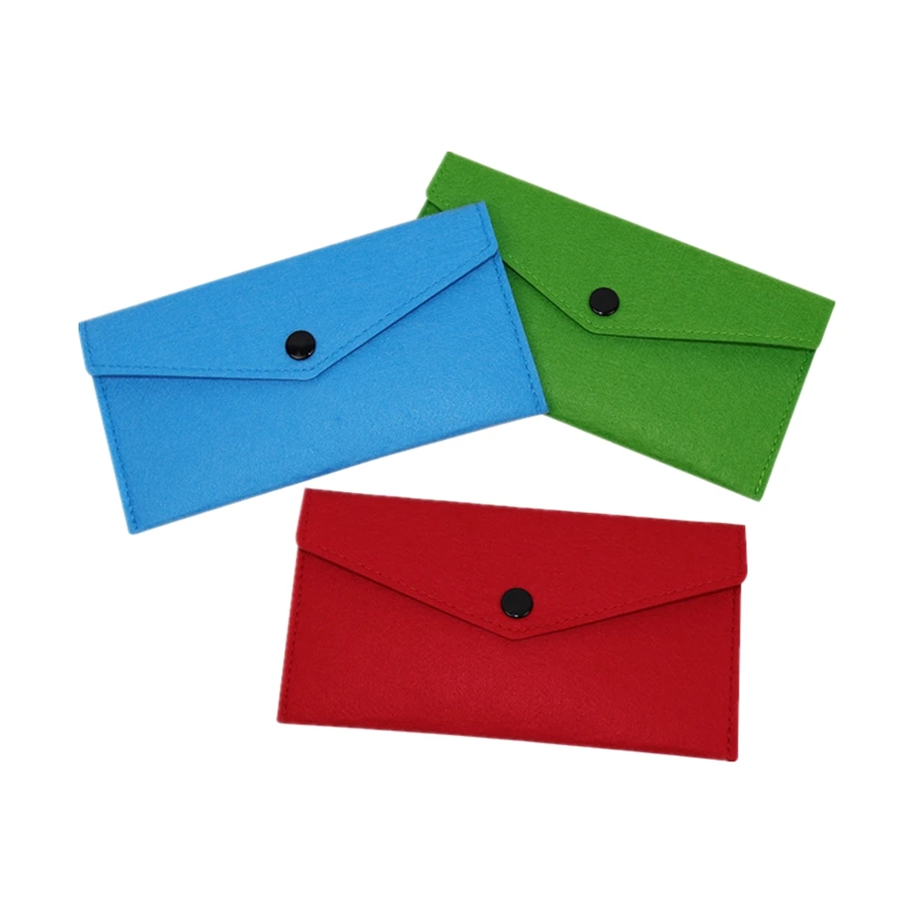 Felt Eyeglass Cases Colorful Envelope Felt Soft Storage Pouch Coin Organizer Sleeve with Button Closure for Home School Office