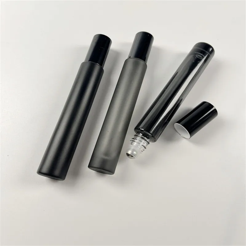Wholesale empty essential oil perfume 3ml 5ml 8ml 10ml frosted clear amber black glass roll on bottle with metal roller ball