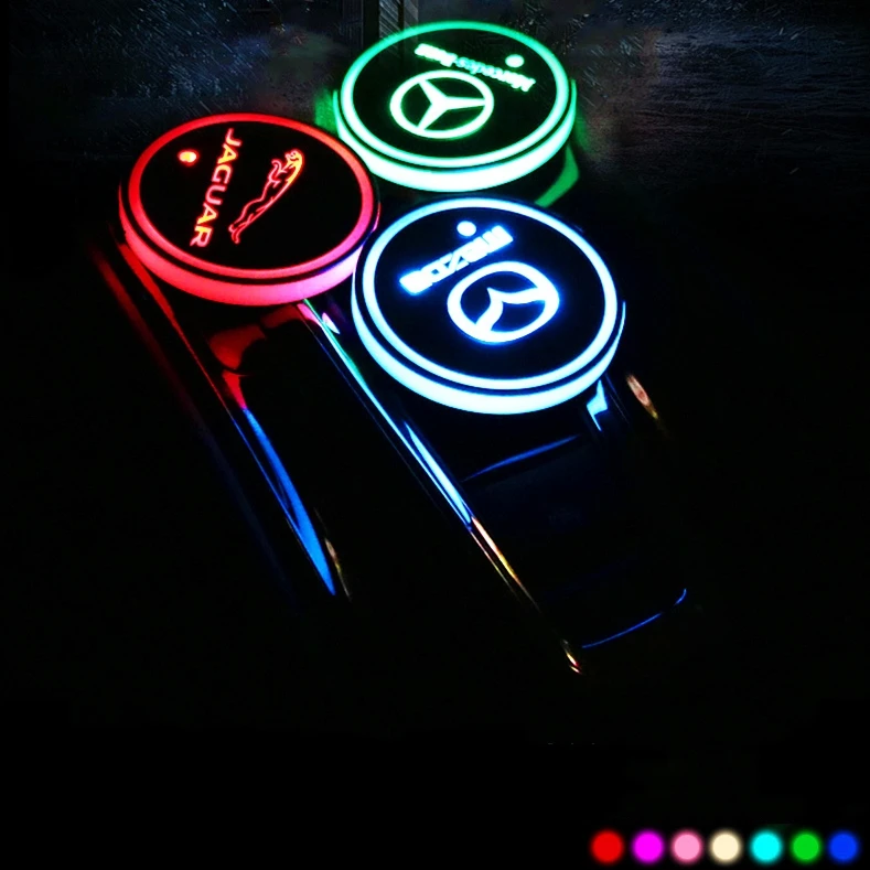Car LED car logo cup light stand USB charging waterproof mat