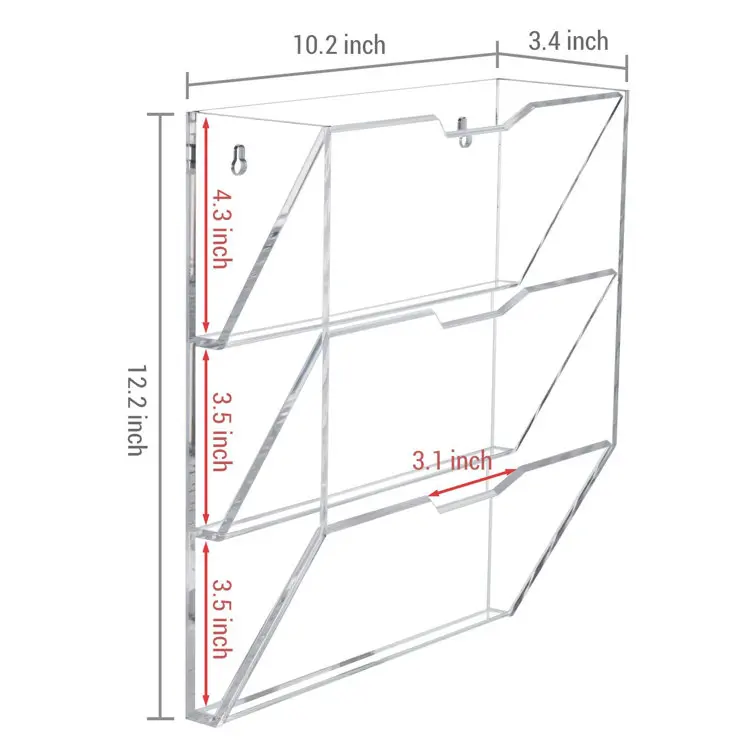 Wholesale Customized Acrylic Hanging Wall File Holder Wall Mount Acrylic Mail Magazines Organizer