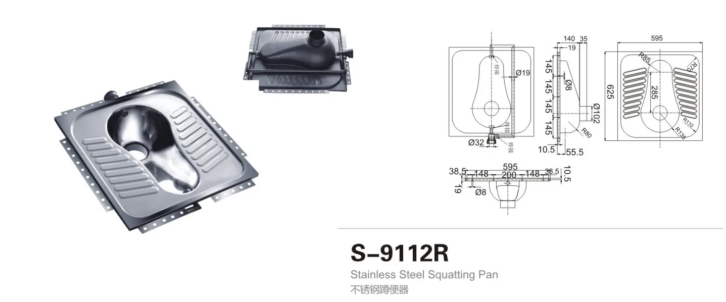 Bathroom Design Commode America Style Stainless steel One Piece Perforated Toilet Size Water Closet Squatting Pan