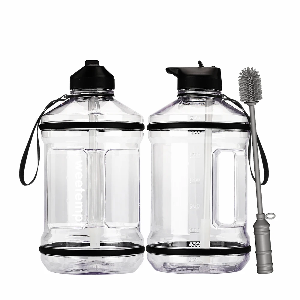 Sports Water Bottles Water Jugs with Motivational Time Marker and Neoprene Sleeves Patented Product Custom Half Gallon 64oz 2.2L