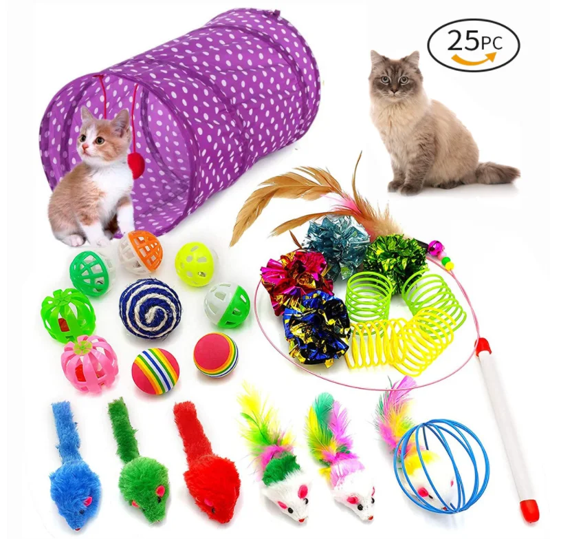 Hot Sale 28 PCs Pack of kitten Toys Bulk Pet Feather Ball Interactive Mouse Cat Toy Set