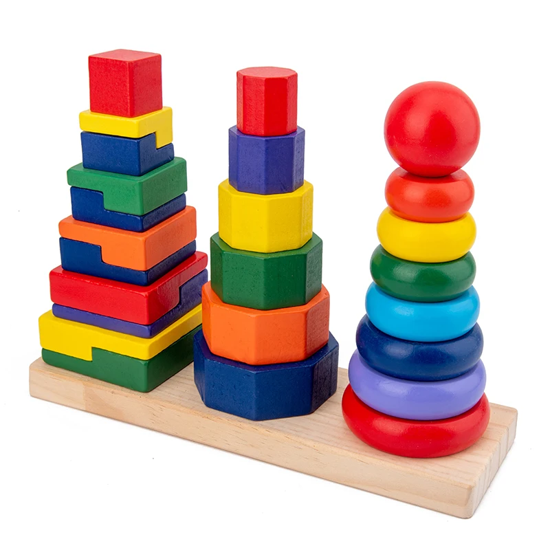 New Design wooden toys montessori educational toys Wholesale cognition color Eco-friendly toy Colored three column tower
