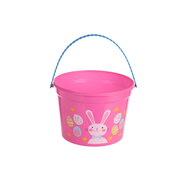 Manufacturer Supply Easter Plastic Bucket Cute Easter Gifts Kids Plastic Eggs Storage Bucket