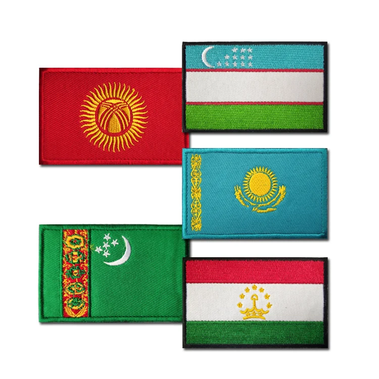 Флаг пяти стран Центральной Азии, Узбекистан, Узбекистан, Киргизия, Туркменистан, Казахстан, вышитая нашивка, этикетка одежды