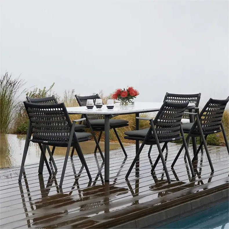 top quality luxury Aluminum outdoor garden furniture set for villa hand rope weaving pattern outdoor couch set patio sofa
