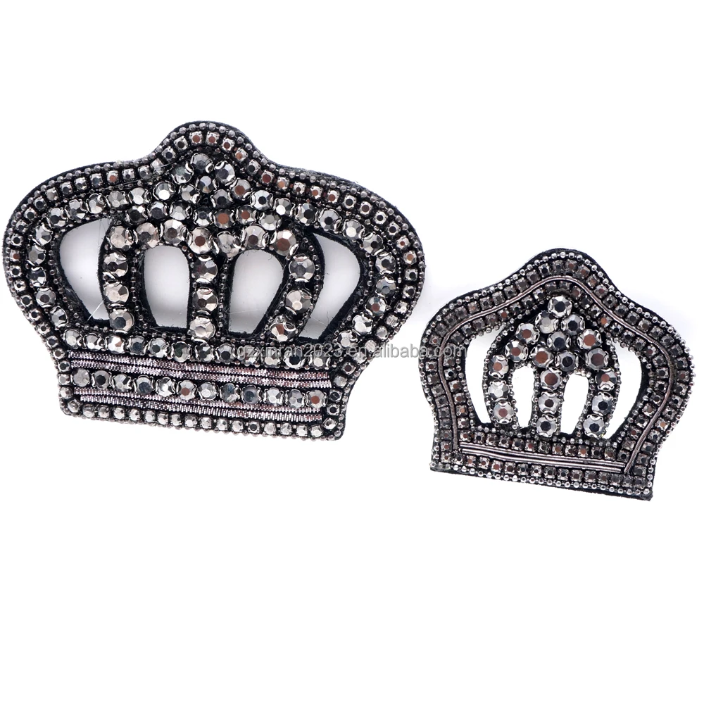 PE025  custom Hot fix rhinestone bead crown motif accessories crystal crown patches for hat