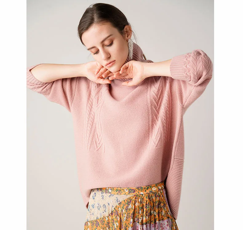 FYB Custom Long Sleeve Solid Color High Neck Pullover Female Winter Casual Women Knitted Sweater