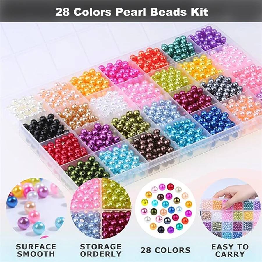1960Pcs 6mm Multi-Colored Loose Beads 28 Kinds of Colored Pearls for Jewelry Making-Bracelets Necklaces Earrings