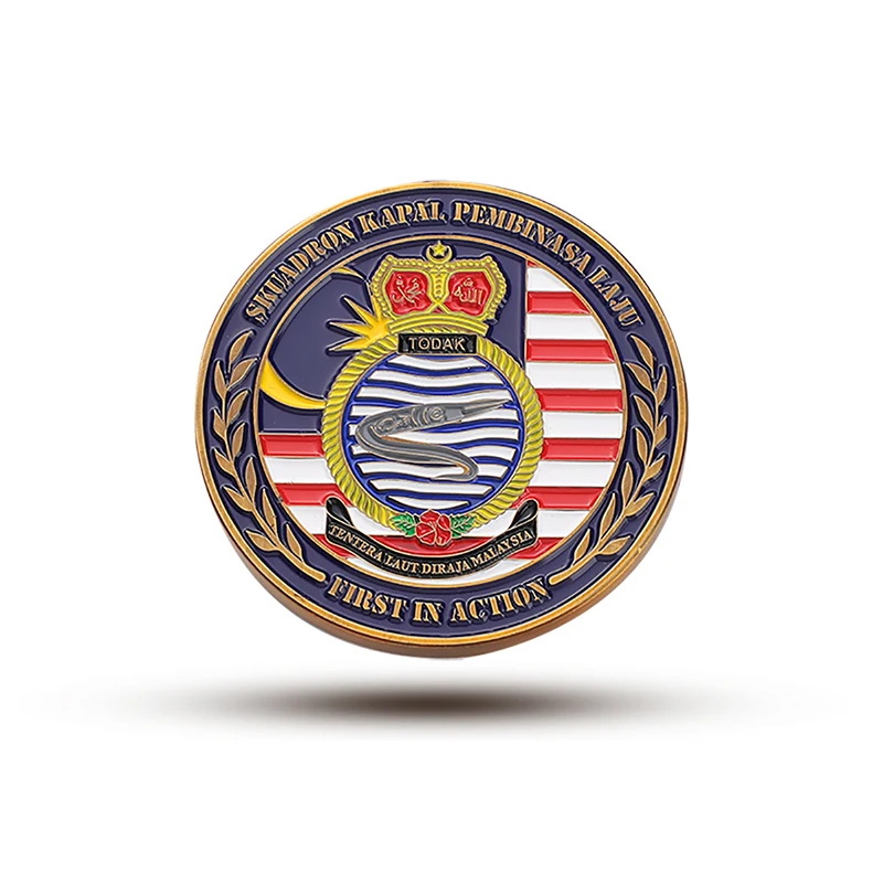 Custom Factory Price Crown Malaysia Flag 3D Engrave Soft Enamel Collectible Challenge Coin