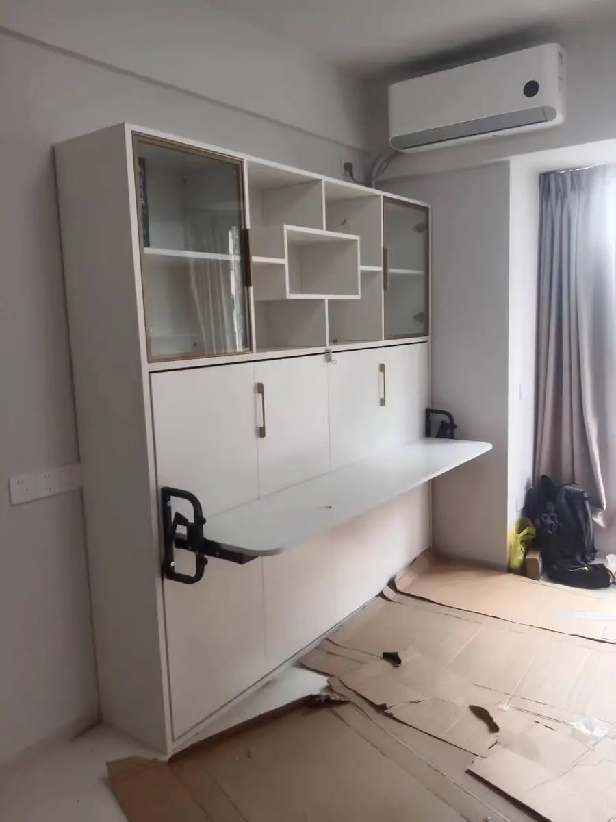 White Under-Bed Foldable Murphy Bed with Wardrobe Storage for Living Room Furniture