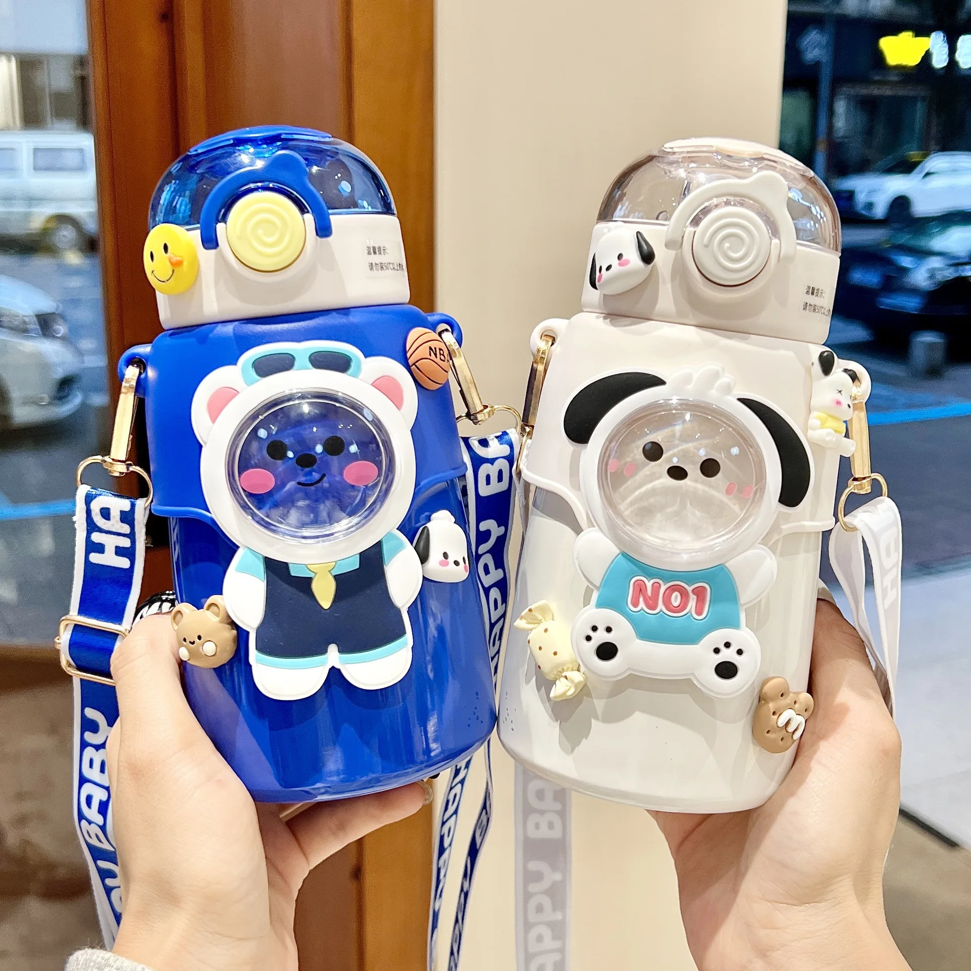 Seaygift kids girls boy Autumn winter keep warm cartoon thermos cup drinking water flask bottle 3d Sticker vacuum water bottle