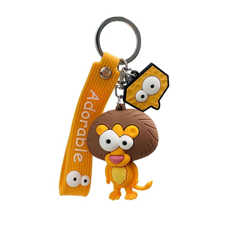 Creative Funny Cartoon 3D Doll Animal Bag Ornament Keychain Big Eyes Lion Giraffe Elephant Ostrich Leopard Bull Charm Pendant