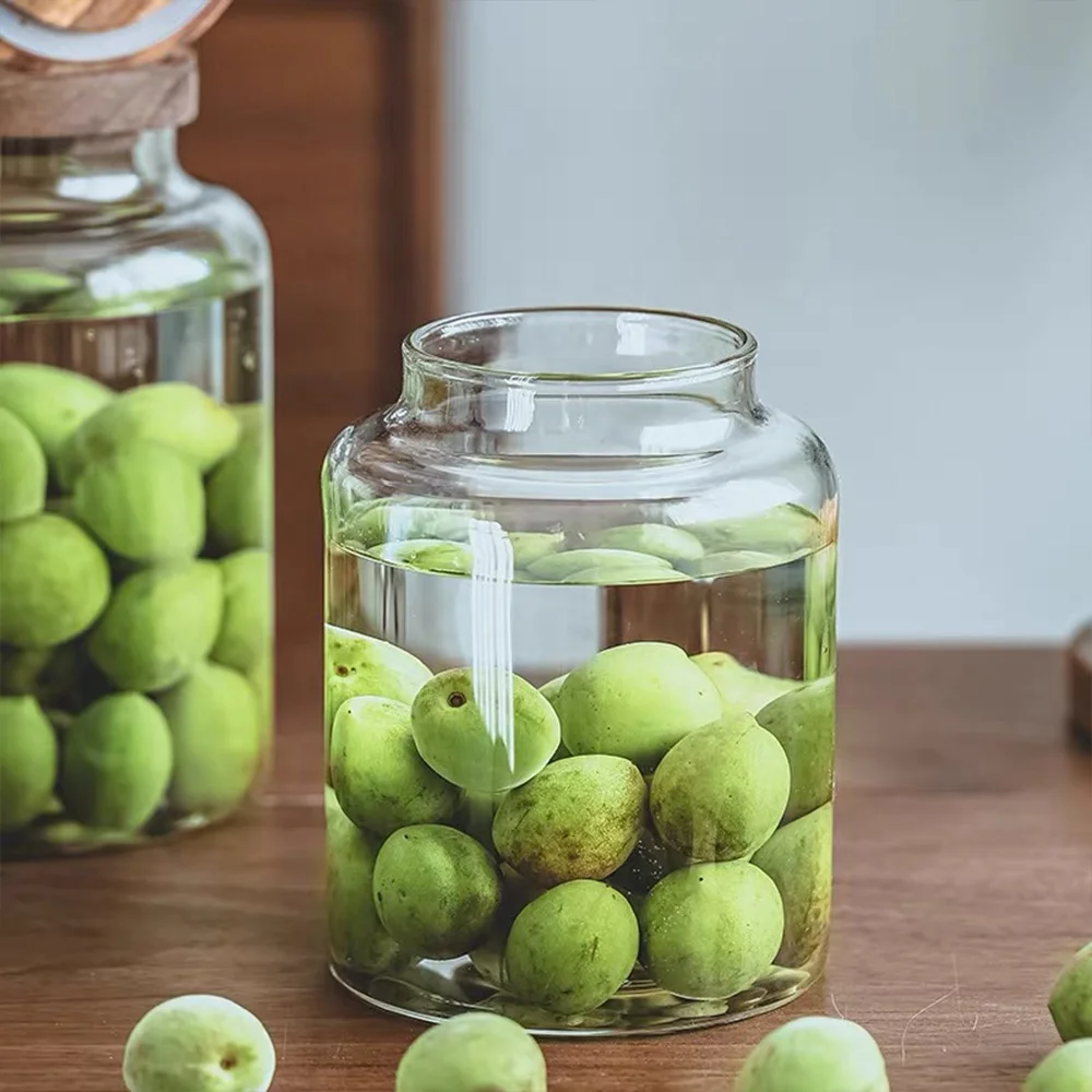 Wholesale 1.6L 2L 3L Food Containers Airtight Large Glass Storage Jar with Acacia Wooden Lid