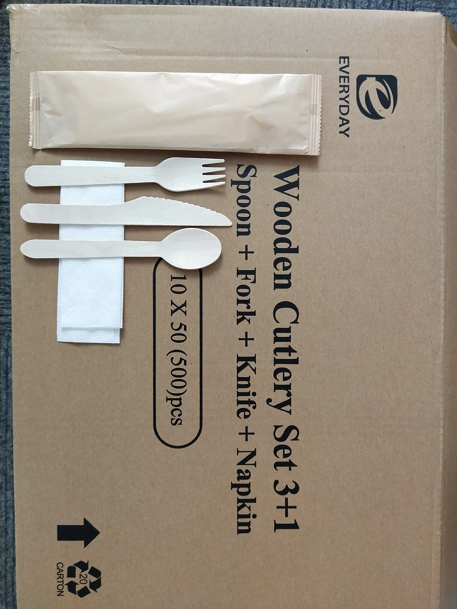 Promotional low price biodegradable wood cutlery set disposable knife spoon fork napkin 4 in 1 with logo