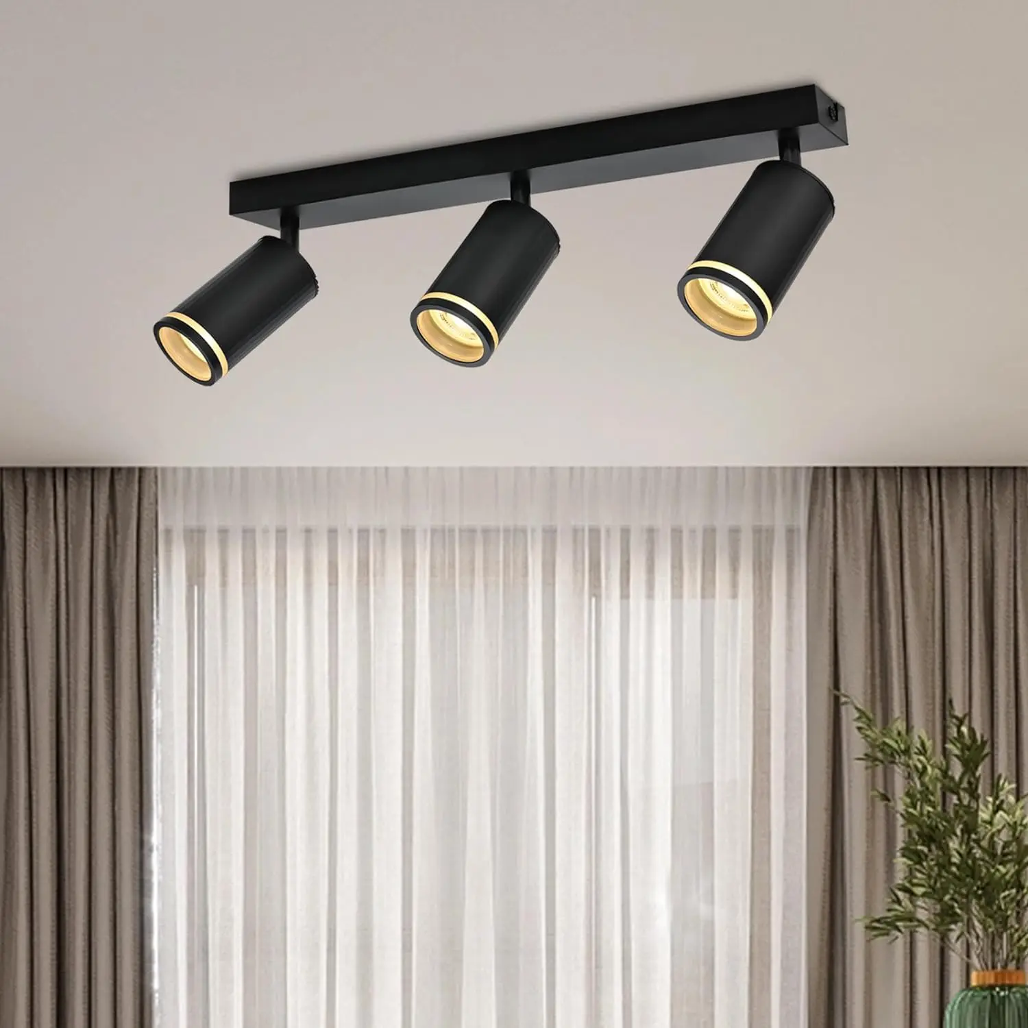 OKELI 3 Bulbs Black Spotlight GU10 Rotatable Spotlight Lamp Pivoting 350 Wall Spotlight for Bedroom Kitchen