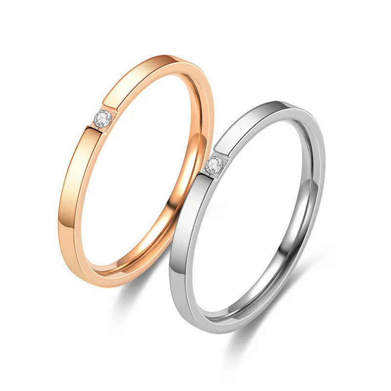 Women Men Jewelry Rings Lovers Wedding Bands Romantic Custom Stainless Steel Crystal Couple Ring High Quality