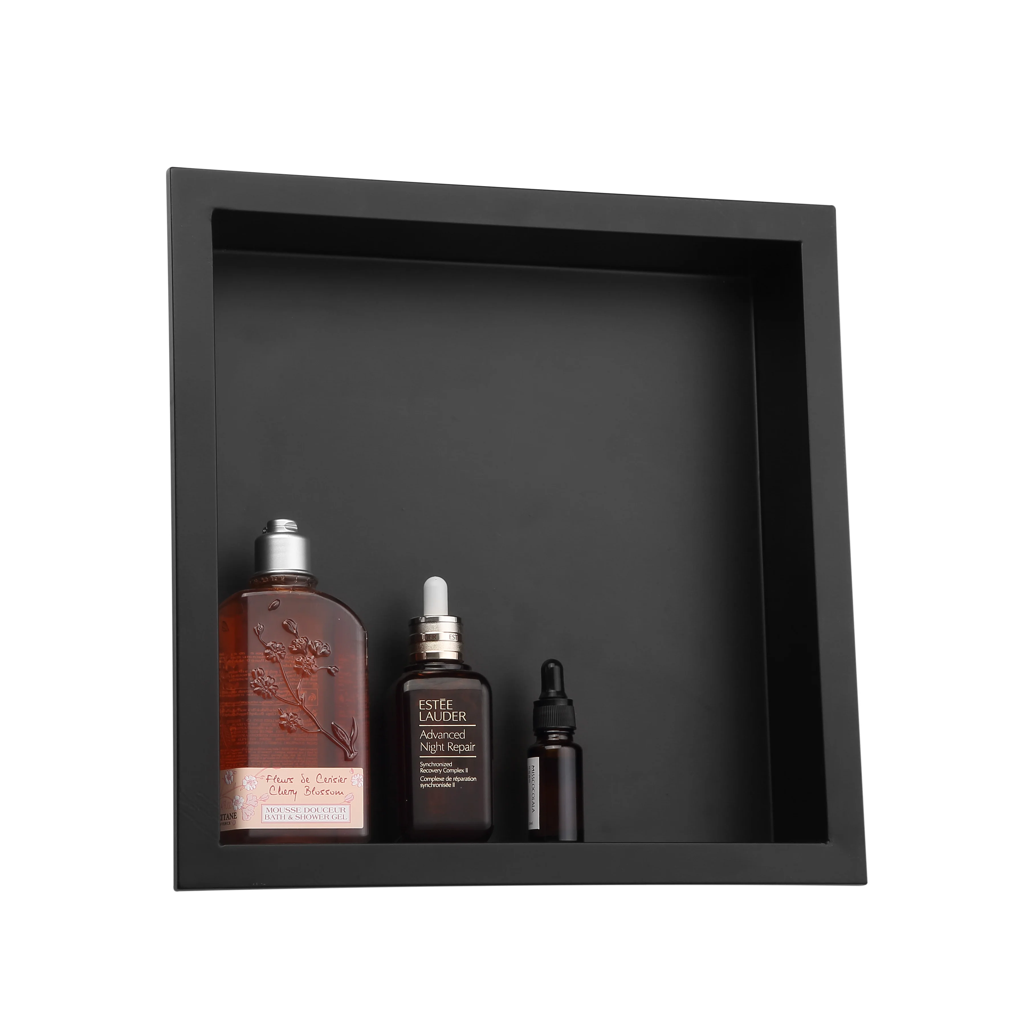 Настраиваемая матовая черная полка для ванной комнаты, встраиваемая душевая ниша