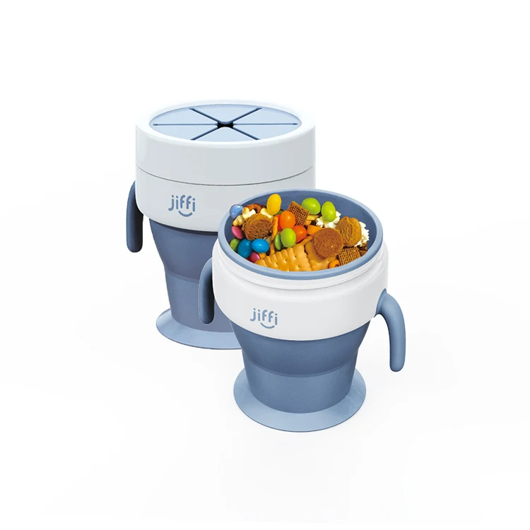 Customized Spill-Proof Collapsible BPA Free Silicone Snack Cups with Lid for Toddlers