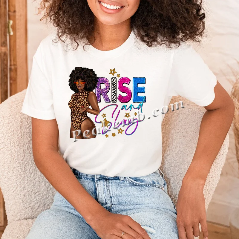 Black afro woman DTF Heat Transfer Printing black woman afro girl bun Sticker Design