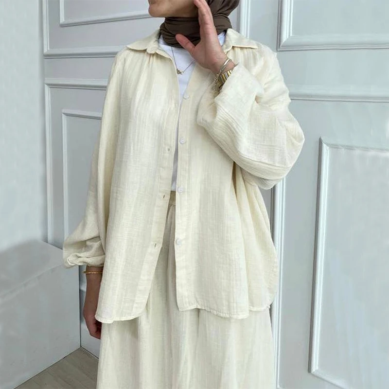 Modest Abaya Tunics Oversize Pants 2 Piece Set Muslim Outfit Top Pant Set Islamic Clothing Muslim Women Set Suit Modest Abaya