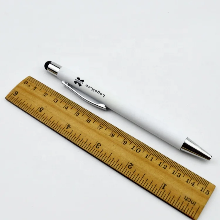 Popular white body gifts aluminum stylus pen laser engraving ball pen with light up logo